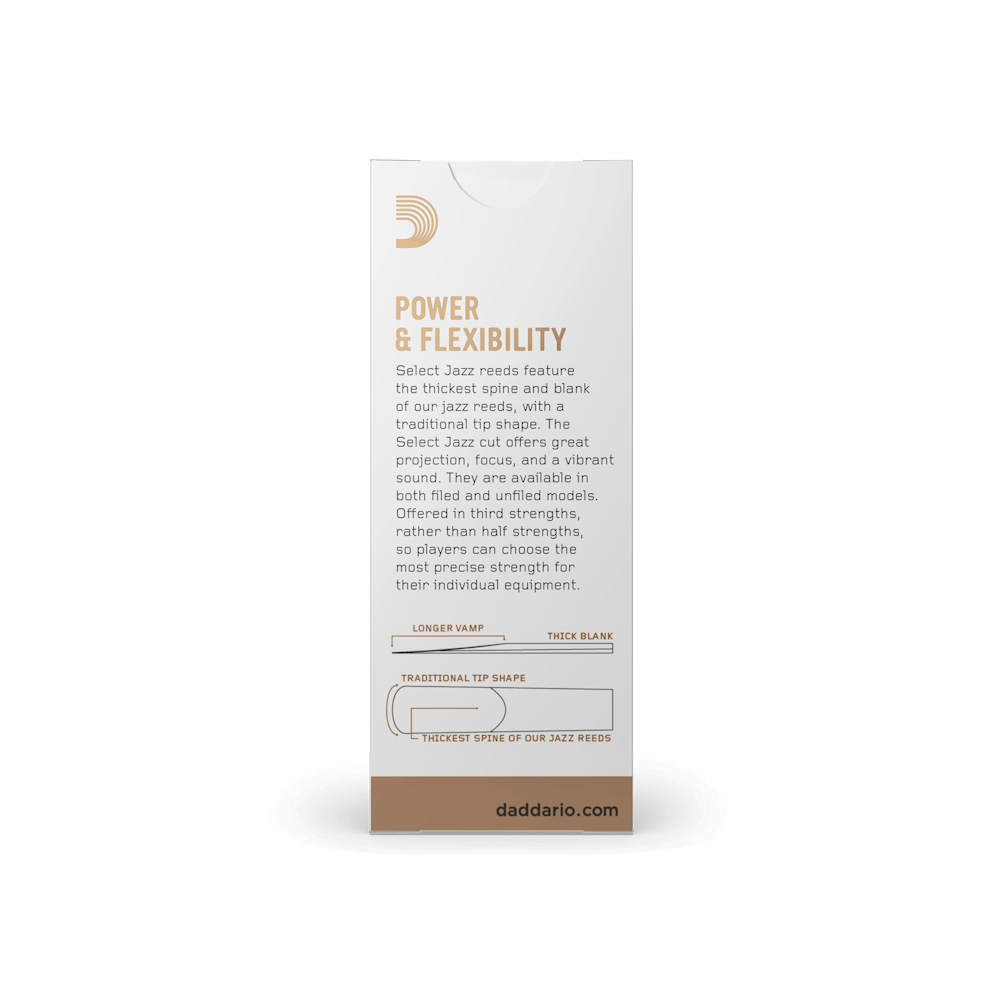 D'Addario - Cañas Select Jazz Unfiled para Sax Tenor, 5 Piezas Medida: Varias Mod.RRS05TSX___18