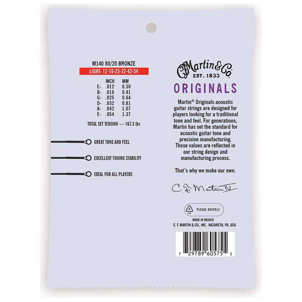 Martin - Encordado Originals Series para Guitarra Acústica, Light 12-54 Mod.M140_16