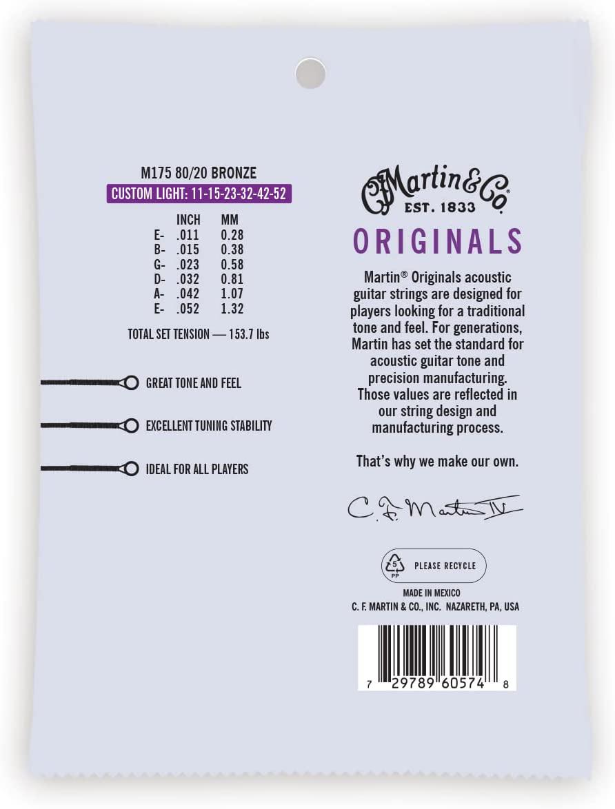Martin - Encordado Originals Series para Guitarra Acústica, Custom Light 11-52 Mod.M175_10