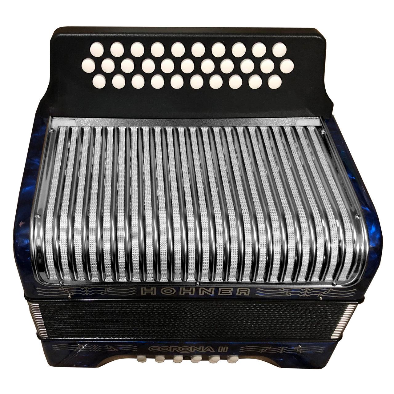 Hohner - Acordeon Corona II Diatónico Sol-Do-Fa, Color: Azúl con Mochila Mod.A5624_25