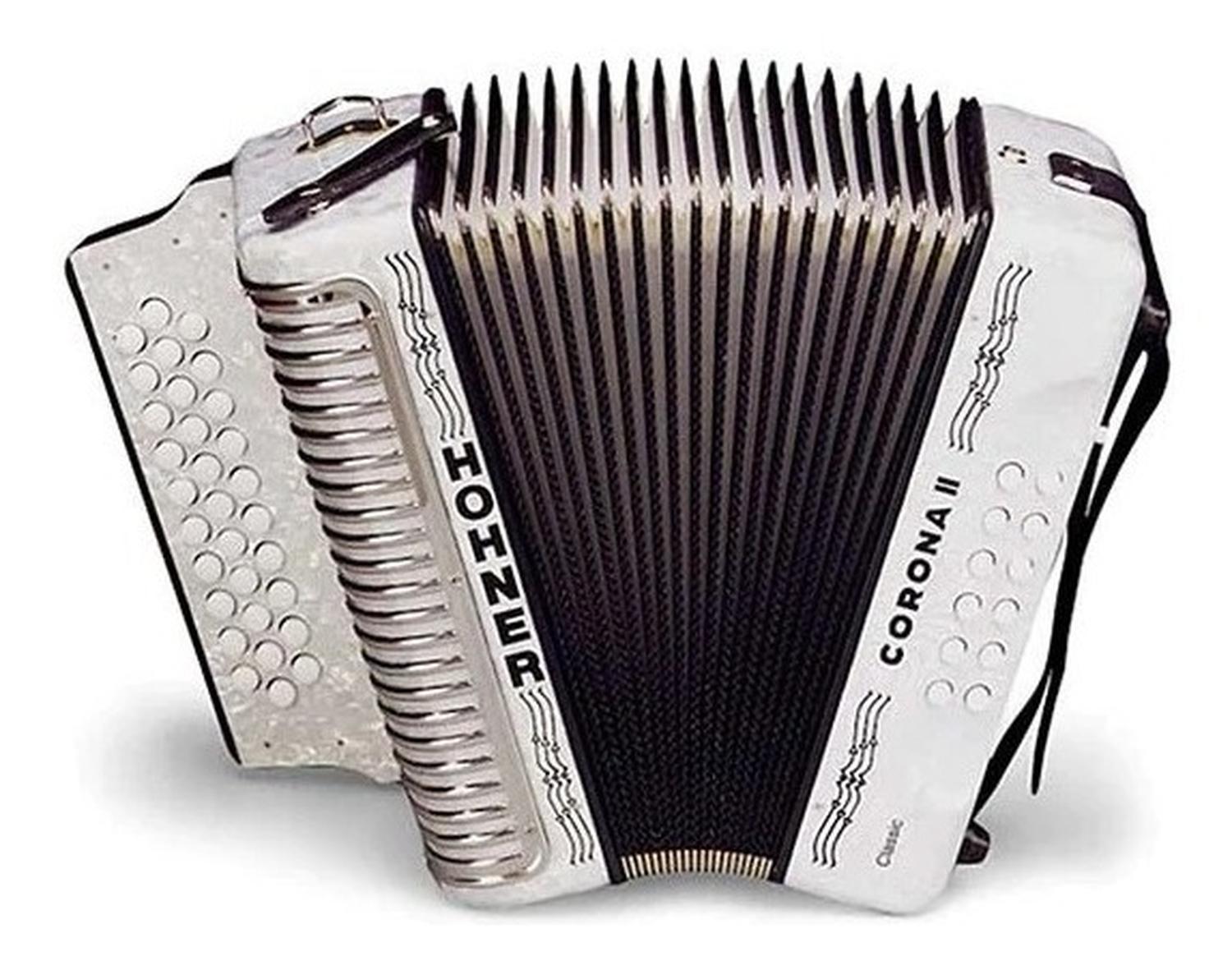 Hohner - Acordeon Corona II Diatónico Sol-Do-Fa, Color: Blanco con Mochila Mod.A5622_27