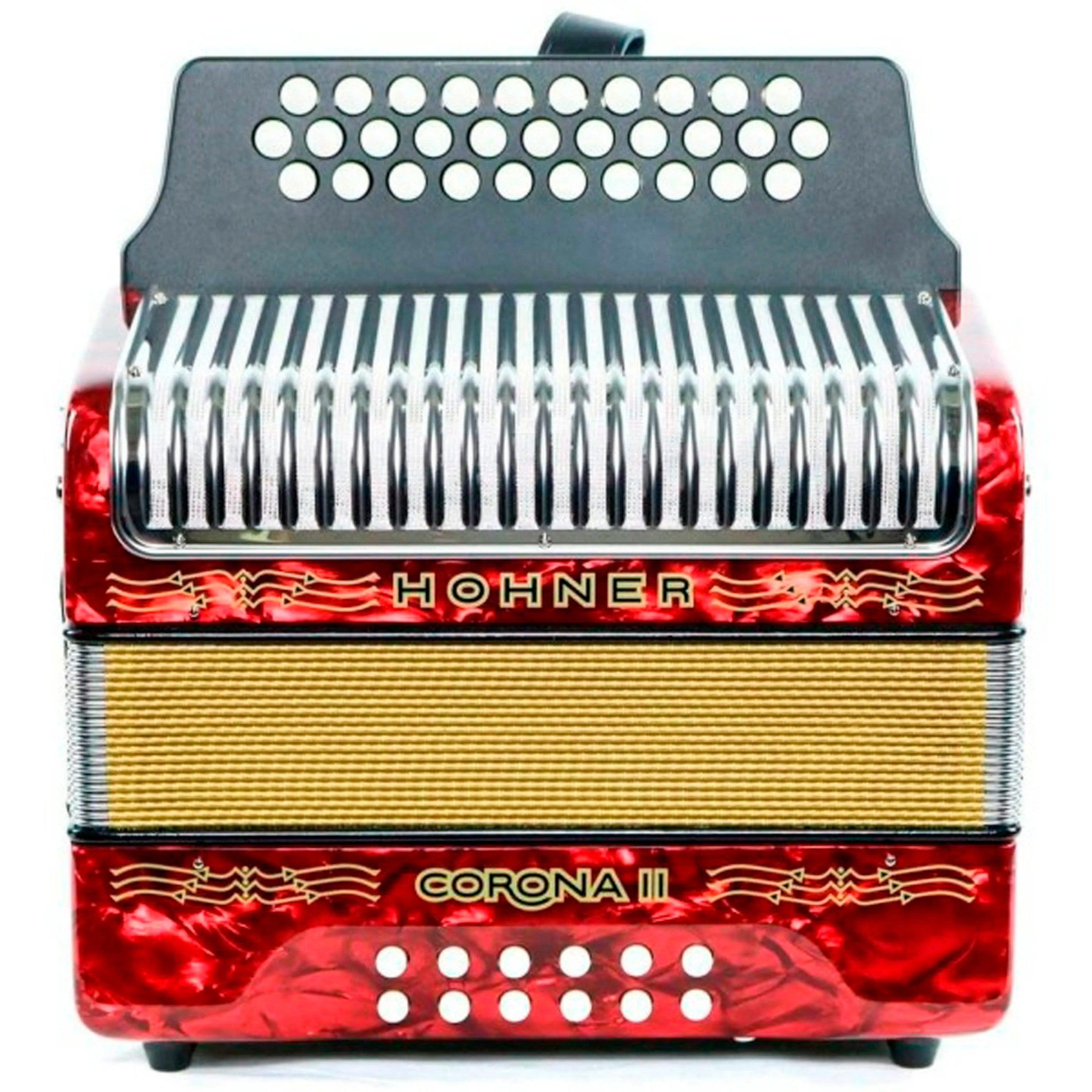Hohner - Acordeon Corona II Diatónico Sol-Do-Fa, Color: Rojo con Mochila Mod.A5623_30