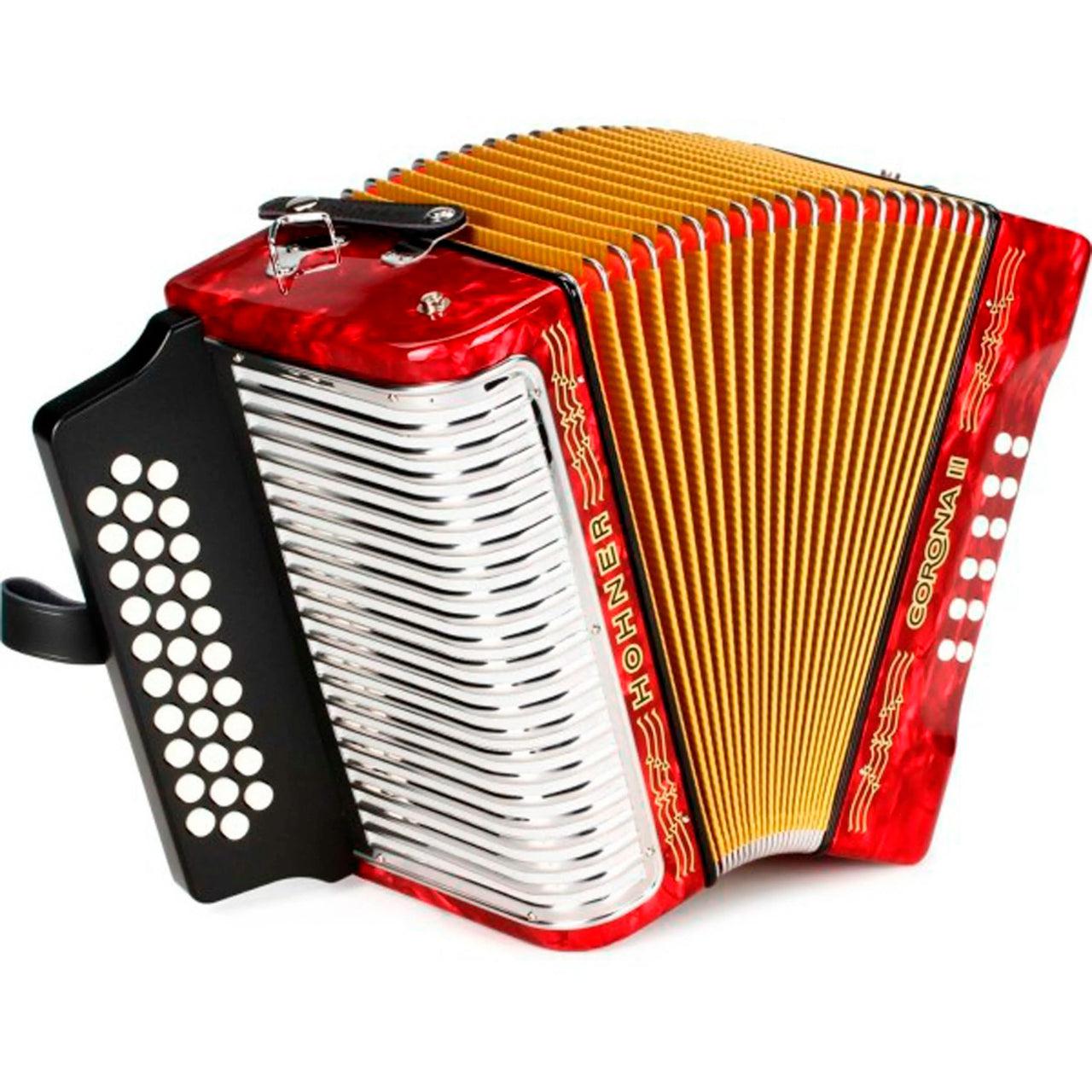 Hohner - Acordeon Corona II Diatónico Sol-Do-Fa, Color: Rojo con Mochila Mod.A5623_31