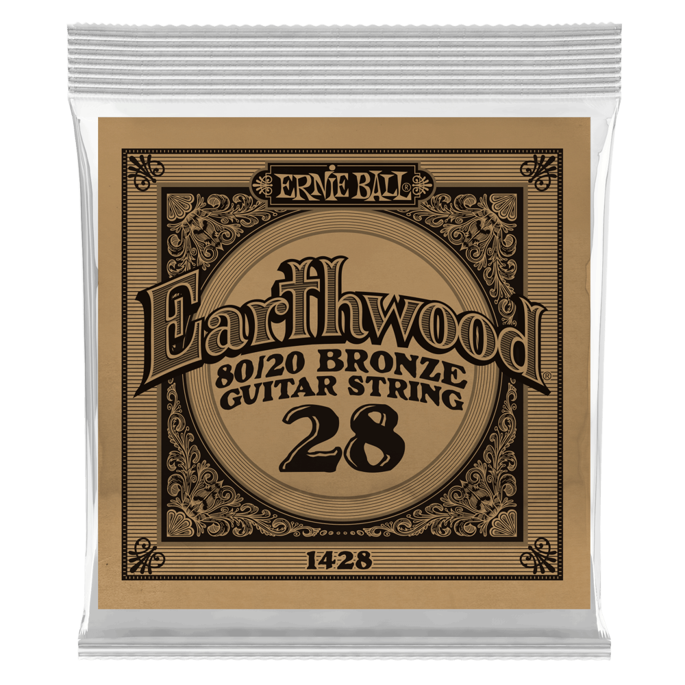 Ernie Ball - Cuerdas Earthwood para Guitarra Acústica, 6 Piezas Bronce .028 Mod.1428