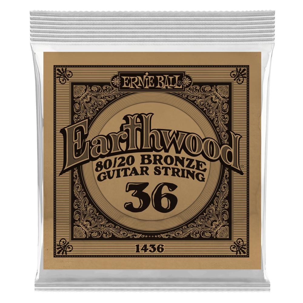 Ernie Ball - Cuerdas Earthwood para Guitarra Acústica, 6 Piezas Bronce .036 Mod.1436