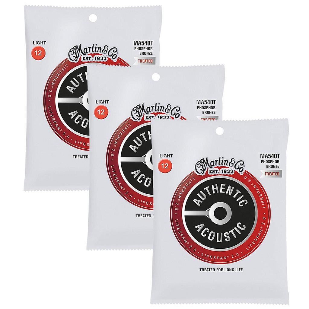 Martin - 3 Encordados Phosphor Bronze Treated Authentic, Light 12-54 Mod.MA540T3P