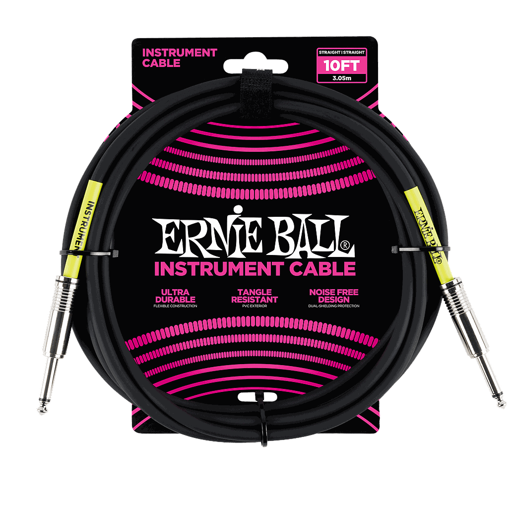 Ernie Ball - Cable para Instrumento, Color: Negro Tamaño: 3.04 mts. Recto/Recto Mod.6048