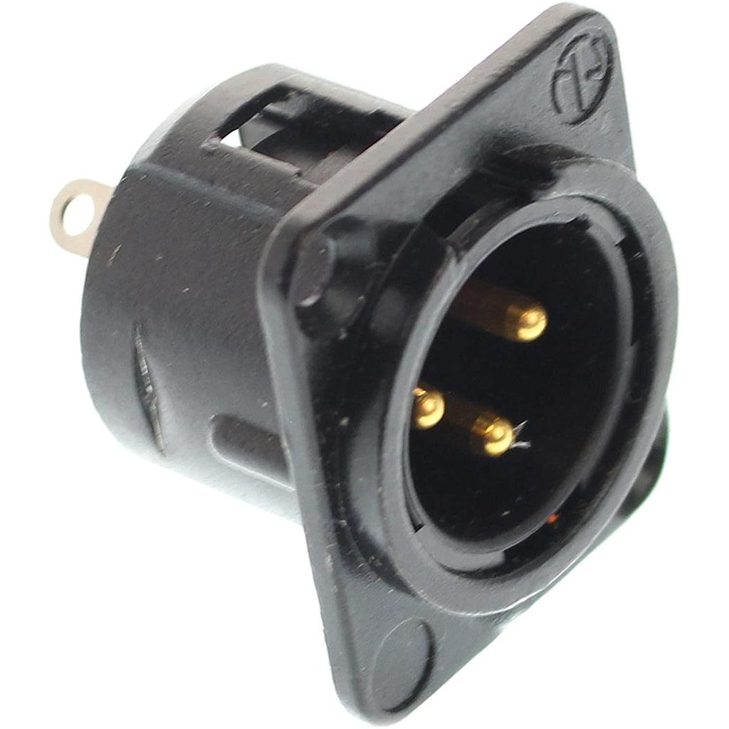 Neutrik - Conector XLR Macho de 3 Polos de Chasis Serie D Contactos en Oro Mod.NC3MD-L-1-B