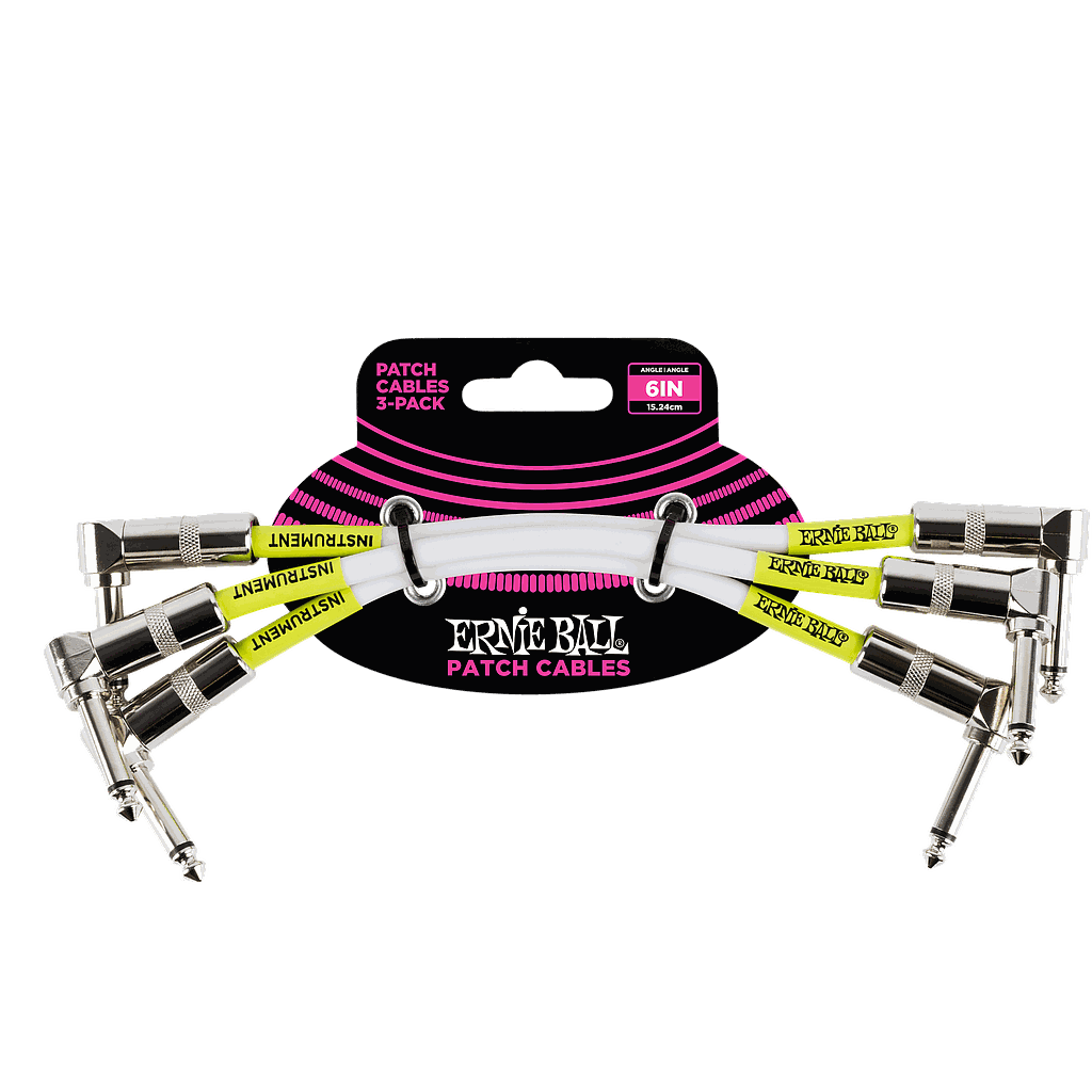 Ernie Ball - 3 Cables de 0.15 mts. Angulado / Angulado, Color: Blanco Mod.6051