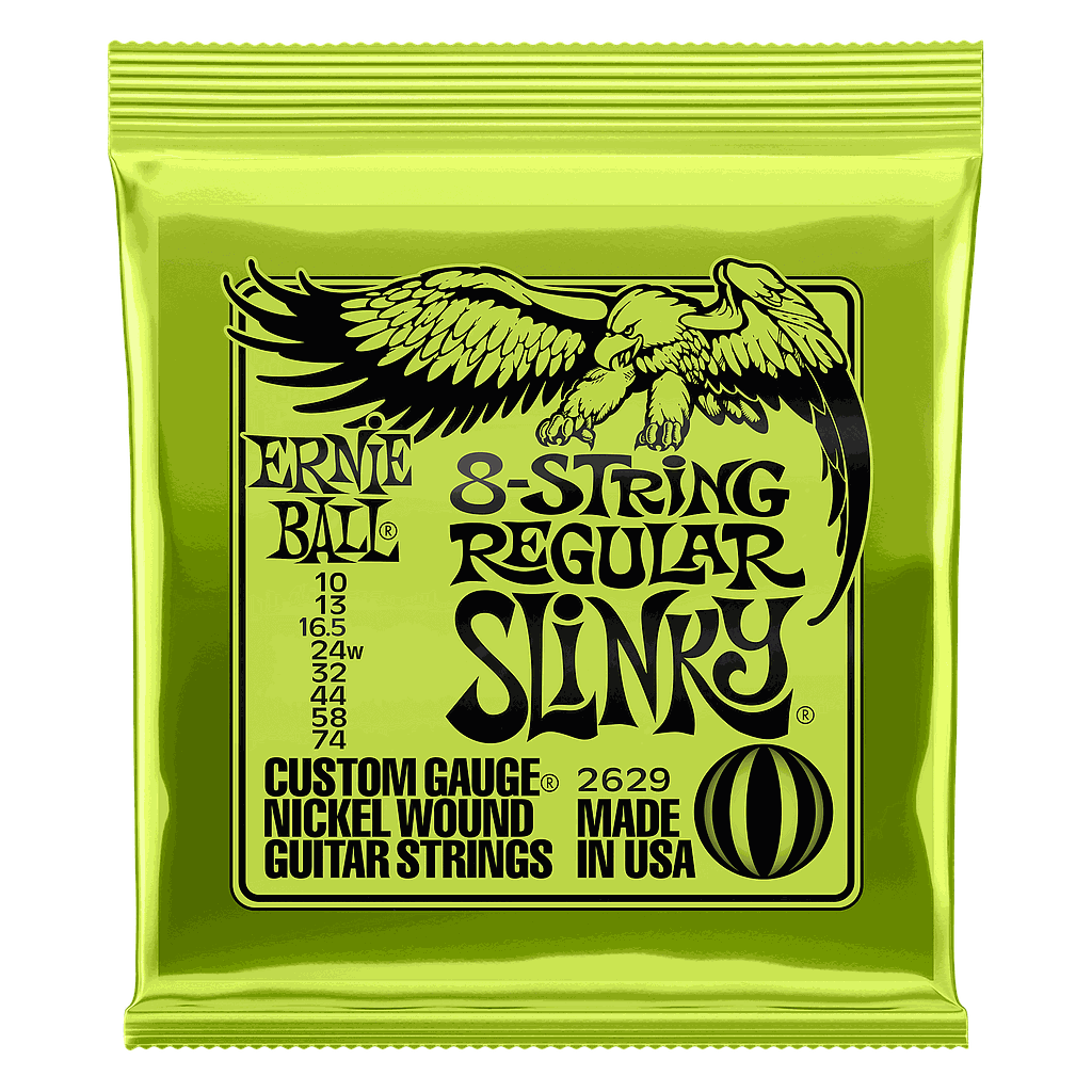 Ernie Ball - Encorado Regular Slinky para Guitarra Eléctrica de 8 Cuerdas, Niquel 10 - 74 Mod.2629
