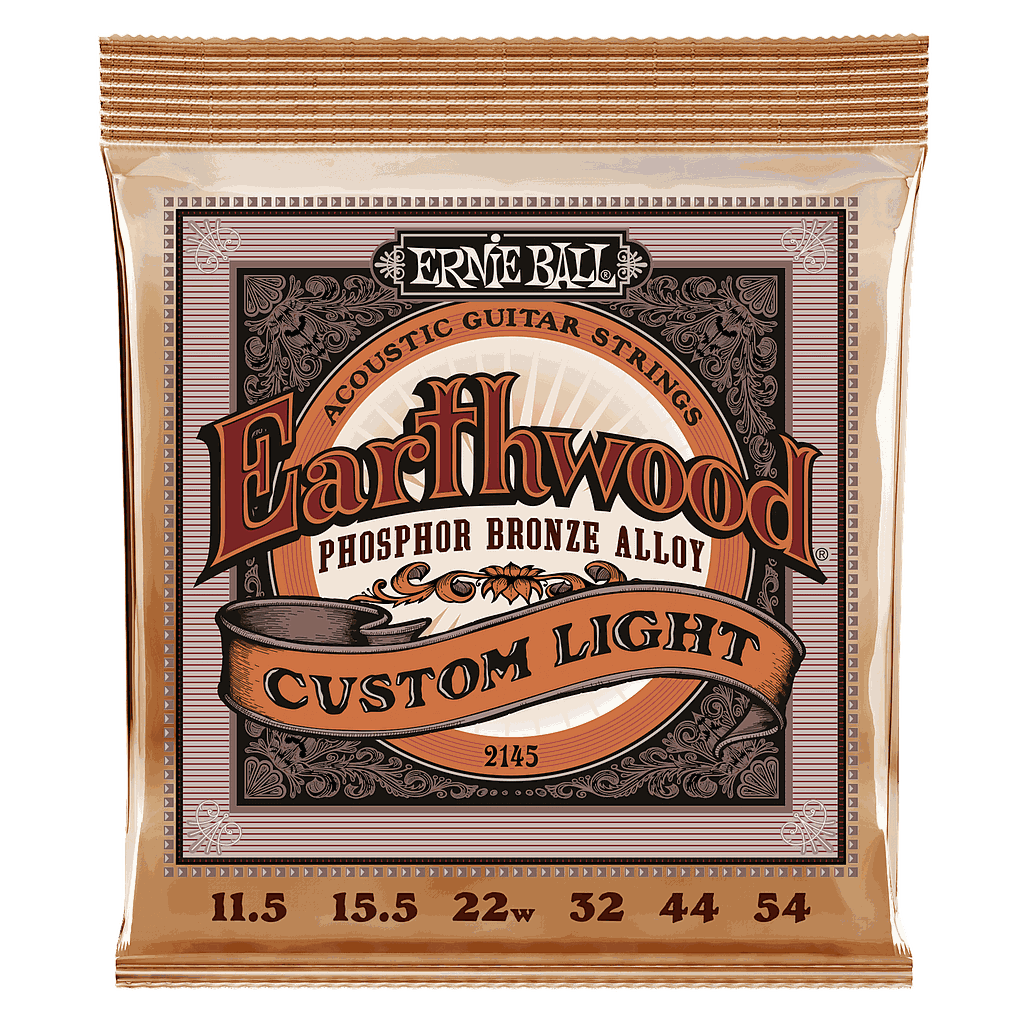 Ernie Ball - Encordado Earthwood Custom Light Para Guitarra Acústica, Bronce Fosforado 0.0115-0.054 Mod.2145