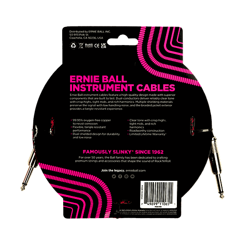 Ernie Ball - Cable de Audio Recto/Recto, Tamaño: 5.486 Mts., Color: Rojo/Negro Mod.6396_22