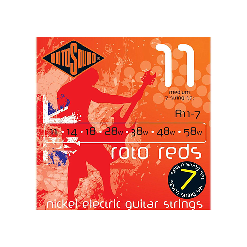 Rotosound - Encordadura 7 Cuerdas Niquel Medium Roto Reds 11-58 para Guitarra Electrica Mod.R11-7_418