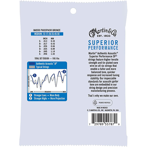Martin - Encordado Superior Performance Phosphor Bronze para Guitarra Acústica, 13 - 56 Mod.MA550_4