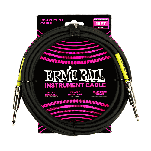 Ernie Ball - Cable de Audio Recto/Recto, Tamaño: 4.572 Mts., Color: Negro Mod.6399