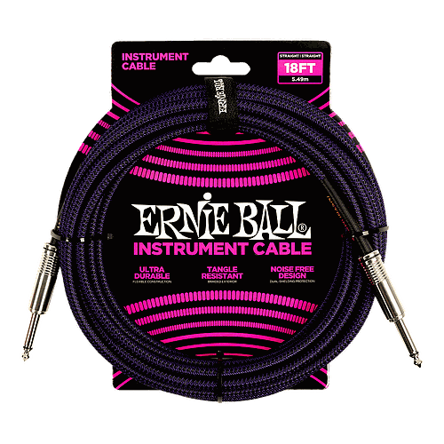 Ernie Ball - Cable de Audio Recto/Recto, Tamaño: 5.486 Mts., Color: Morado/Negro Mod.6395