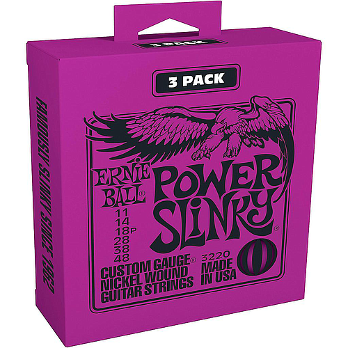 Ernie Ball - 3 Encordados Power Slinky Para Guitarra Eléctrica, Niquel 0.011-0.048 Mod.3220